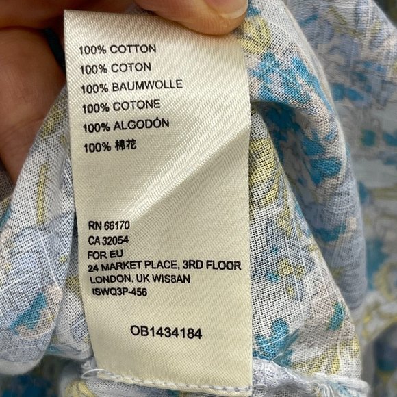 Free People Blue Floral Button Front Top Long Sleeve Cottage Bohemian - Picture 9 of 9